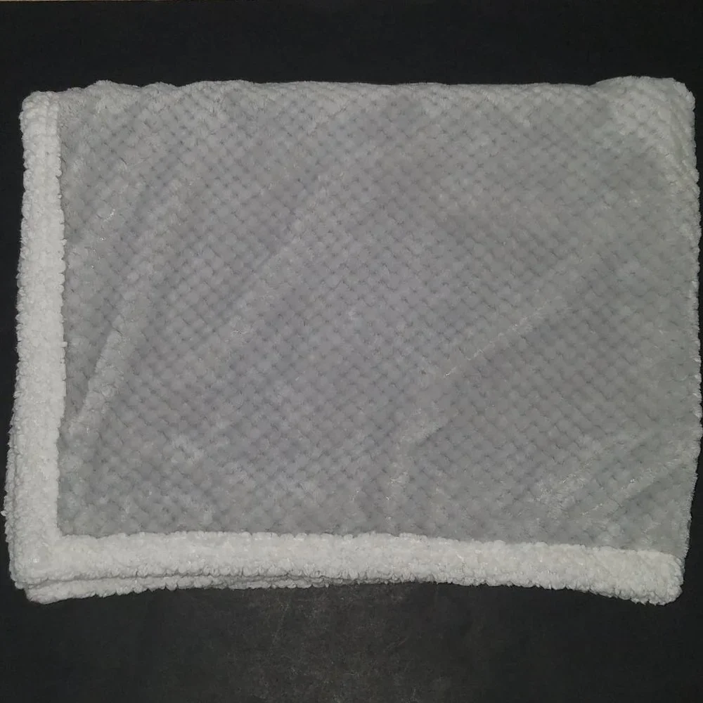 Gray White Baby Blanket Lovey Sherpa Trim/Underside Fleece SOFT Sam Salem & Son